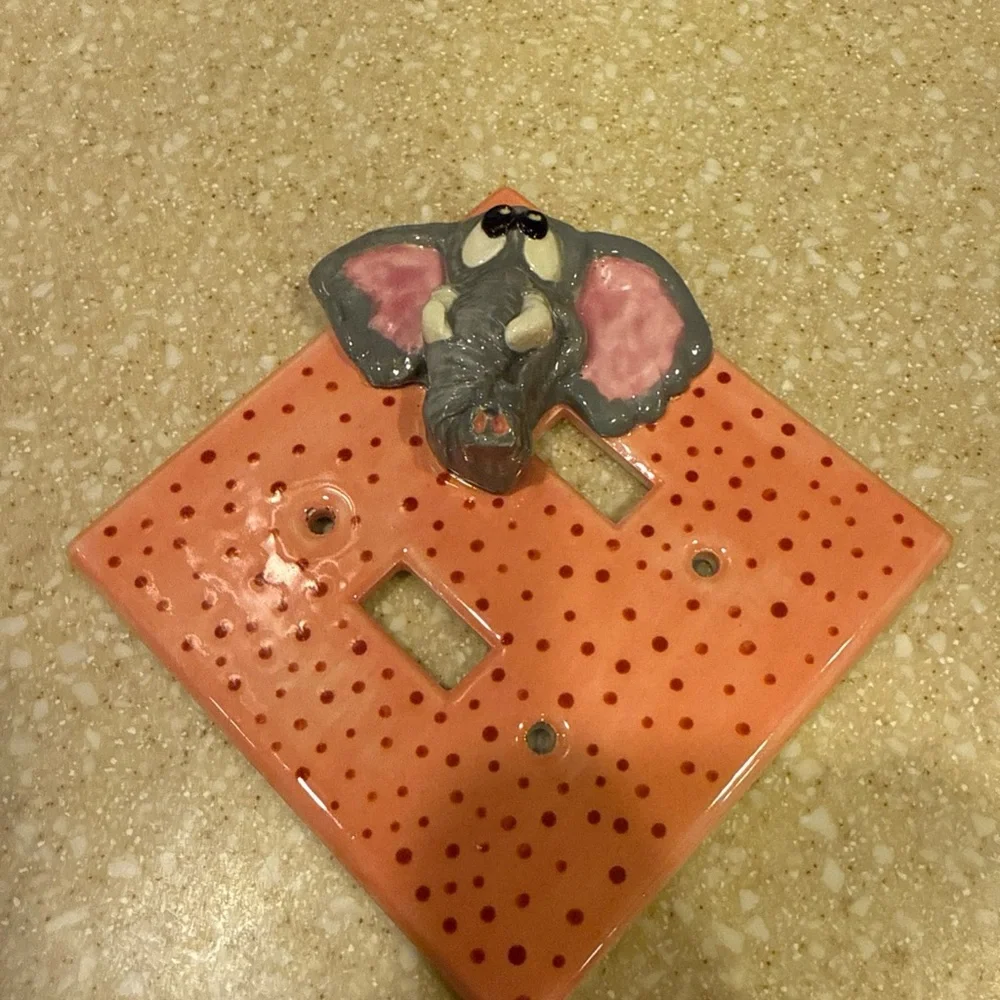 Elephant Ceramic Light Switch Cover - Pink and Gray Dual Double Switch